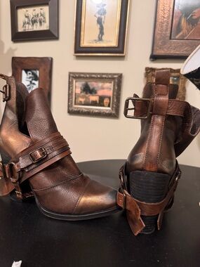 Brown Leather Buckle Ankle Boots